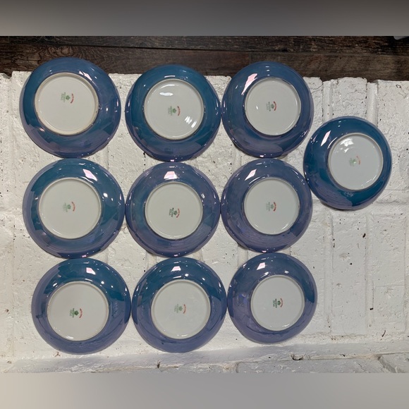 10 Vintage Meito China Hand painted Iridescent blue porcelain tea cups w/Saucers - Picture 8 of 11
